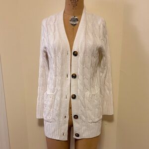 Classic White Cable-Knit Button Cardigan
